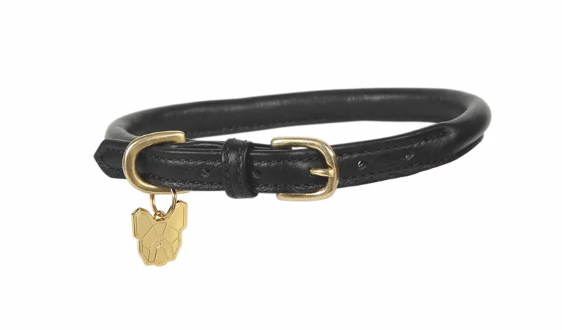 Digby and Fox Rolled Leather Dog Collar in Black